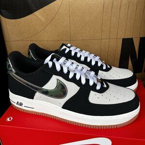 NEW Nike Air Force 1 Low ‘07 LV8 Black Patent Camo Swoosh HQ1967-100 Size 10